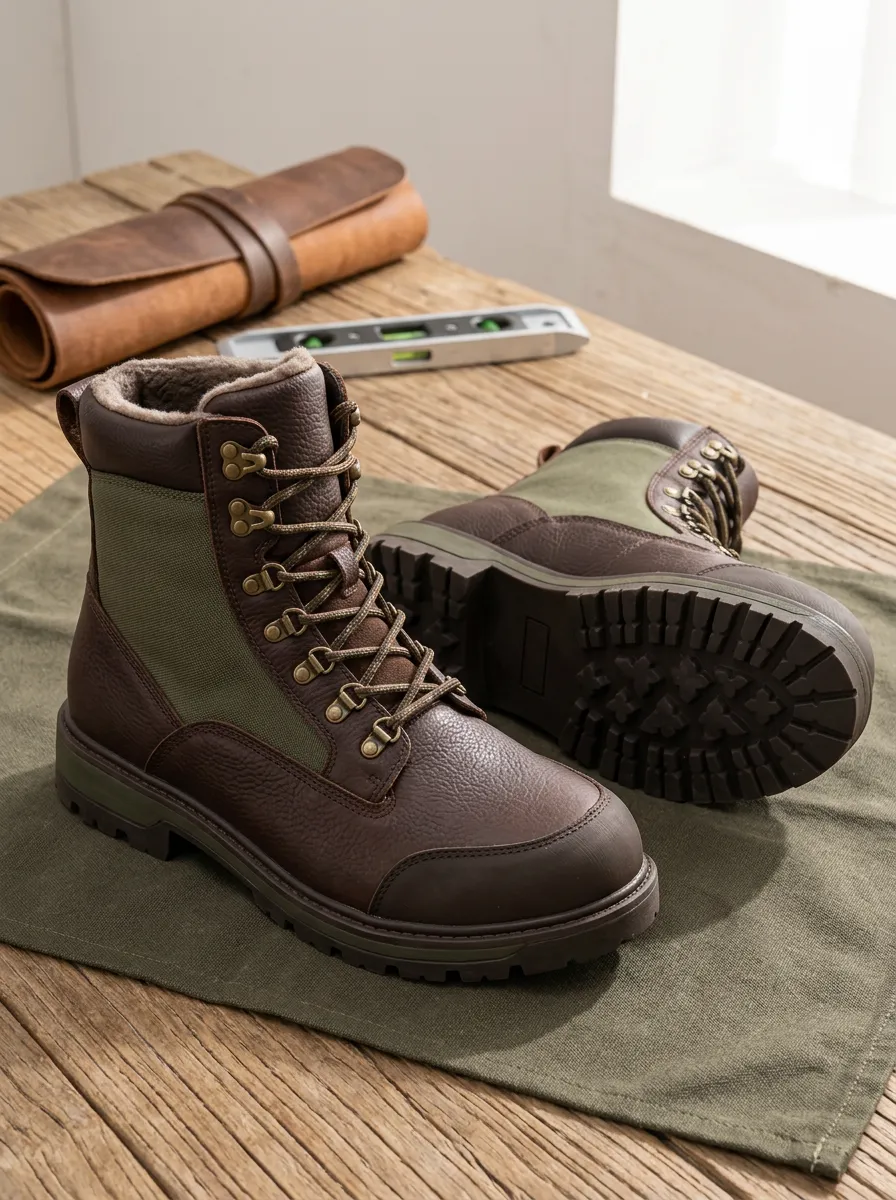 Unisex Outdoor Waterproof Leather Fur-Lined Tactical Work Boots