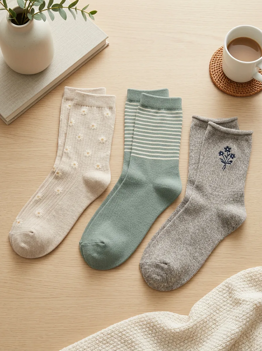 Women's Floral Daisy Striped Printed 3-Pack Socks