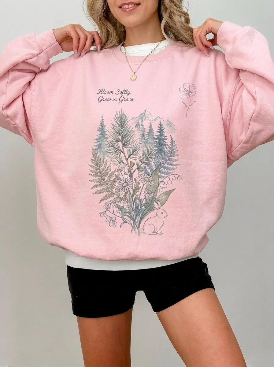 Women's Nature Rabbit Forest Floral Graphic Sweatshirt
