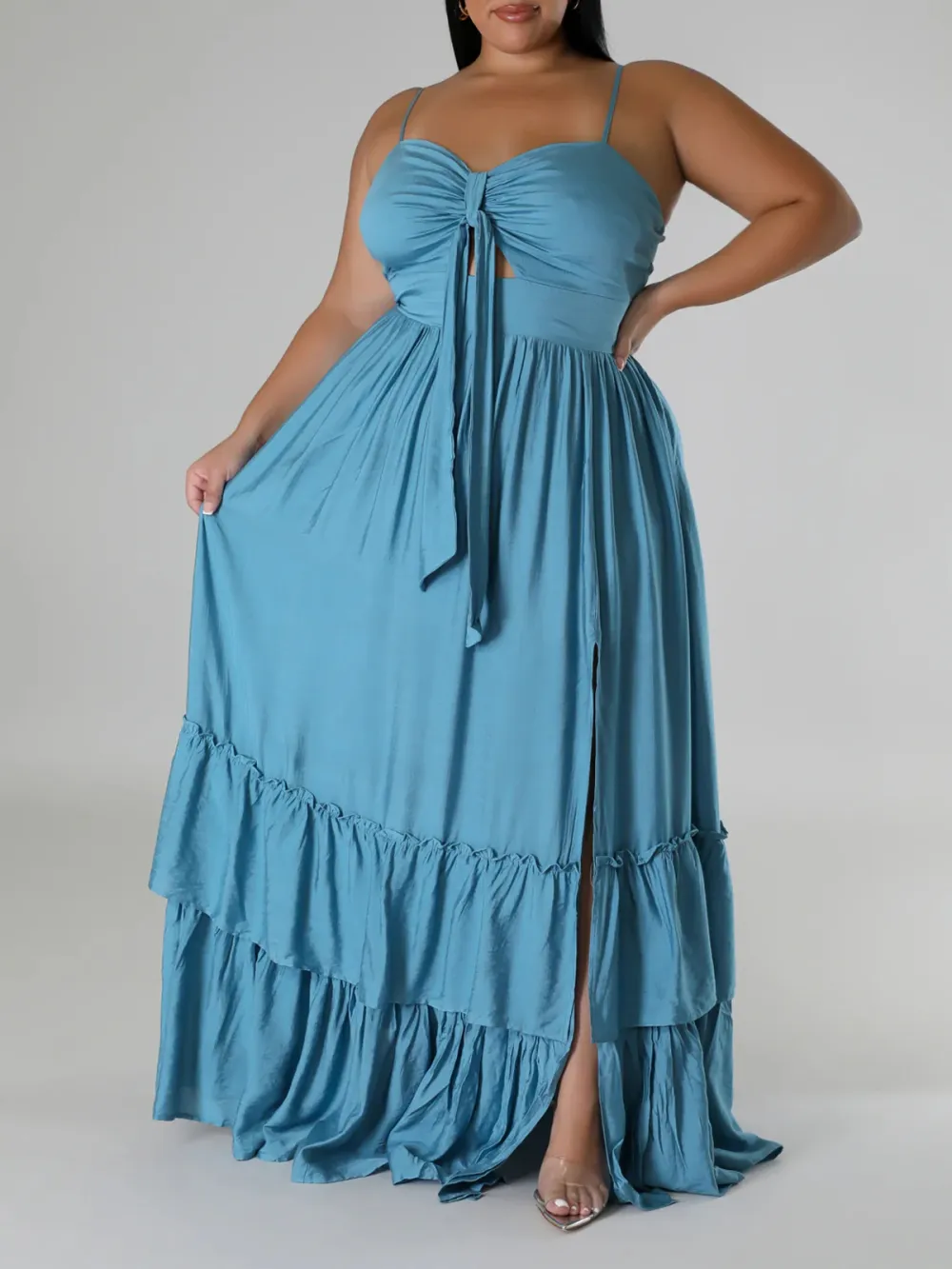 Strapless Plain Slit Dress