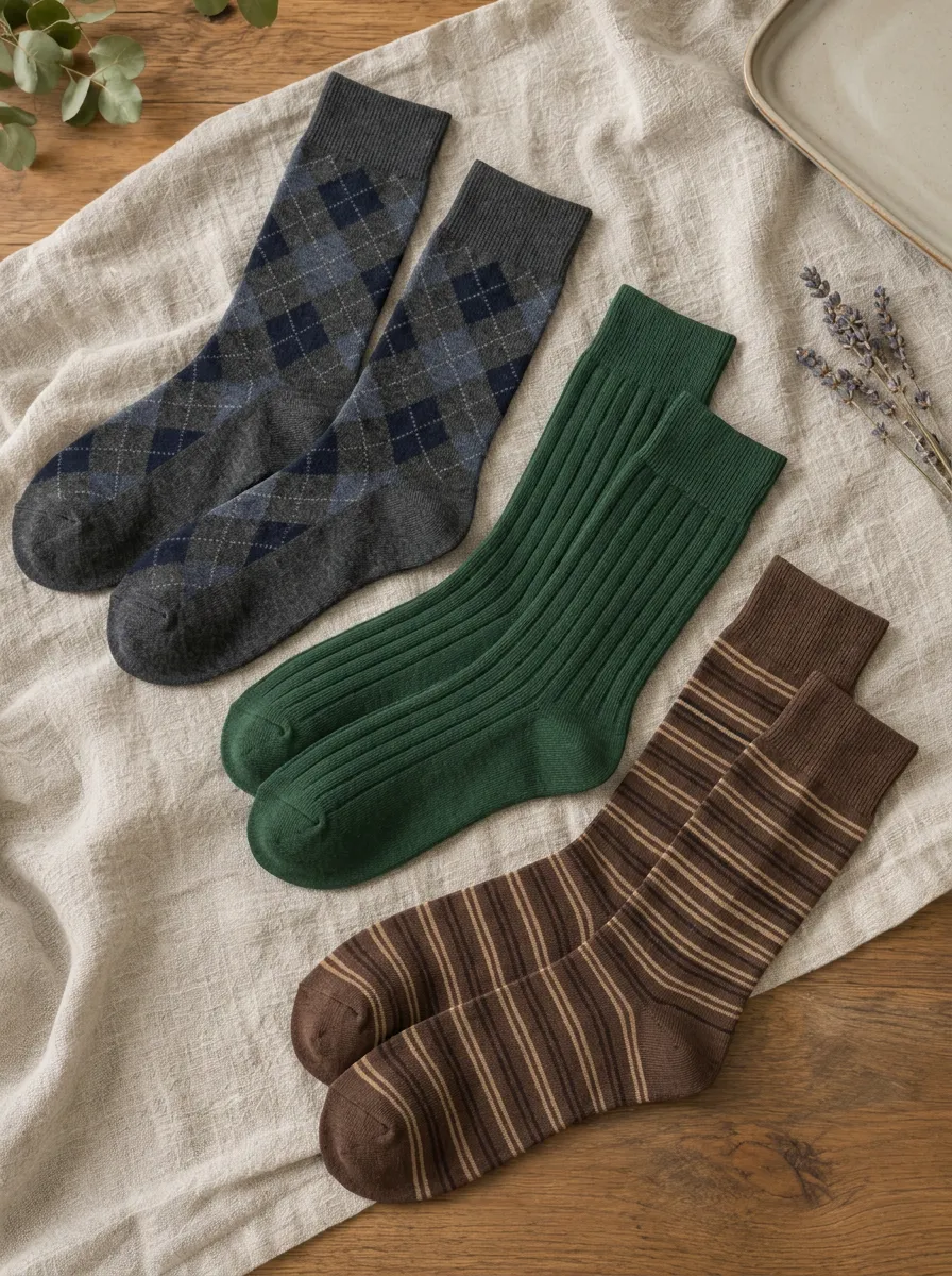 Men's Argyle Ribbed Striped Patterned 3-Pack Crew Socks