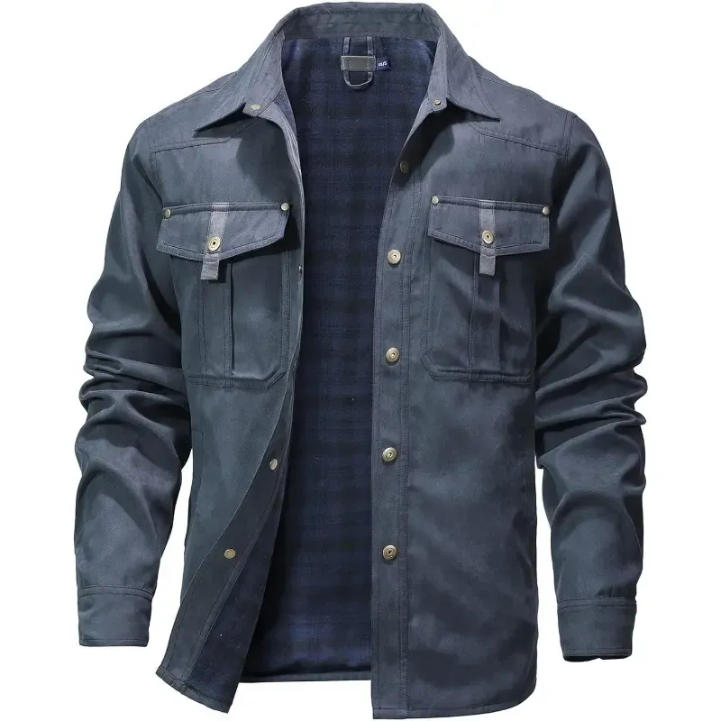Men's Classic Casual Plaid Flannel-Lined Shirt Jacket – Twill Fabric