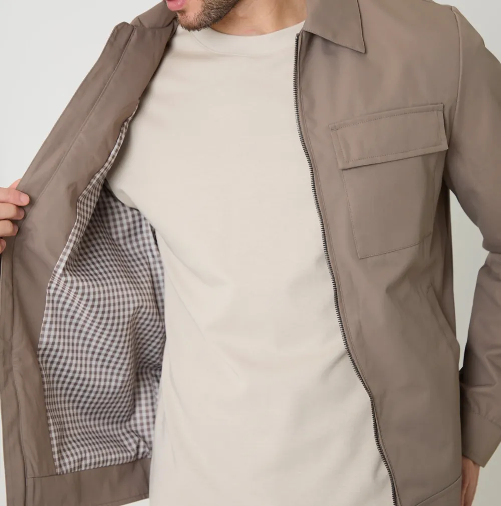 Taupe Lightweight Water-Resistant Zip Jacket