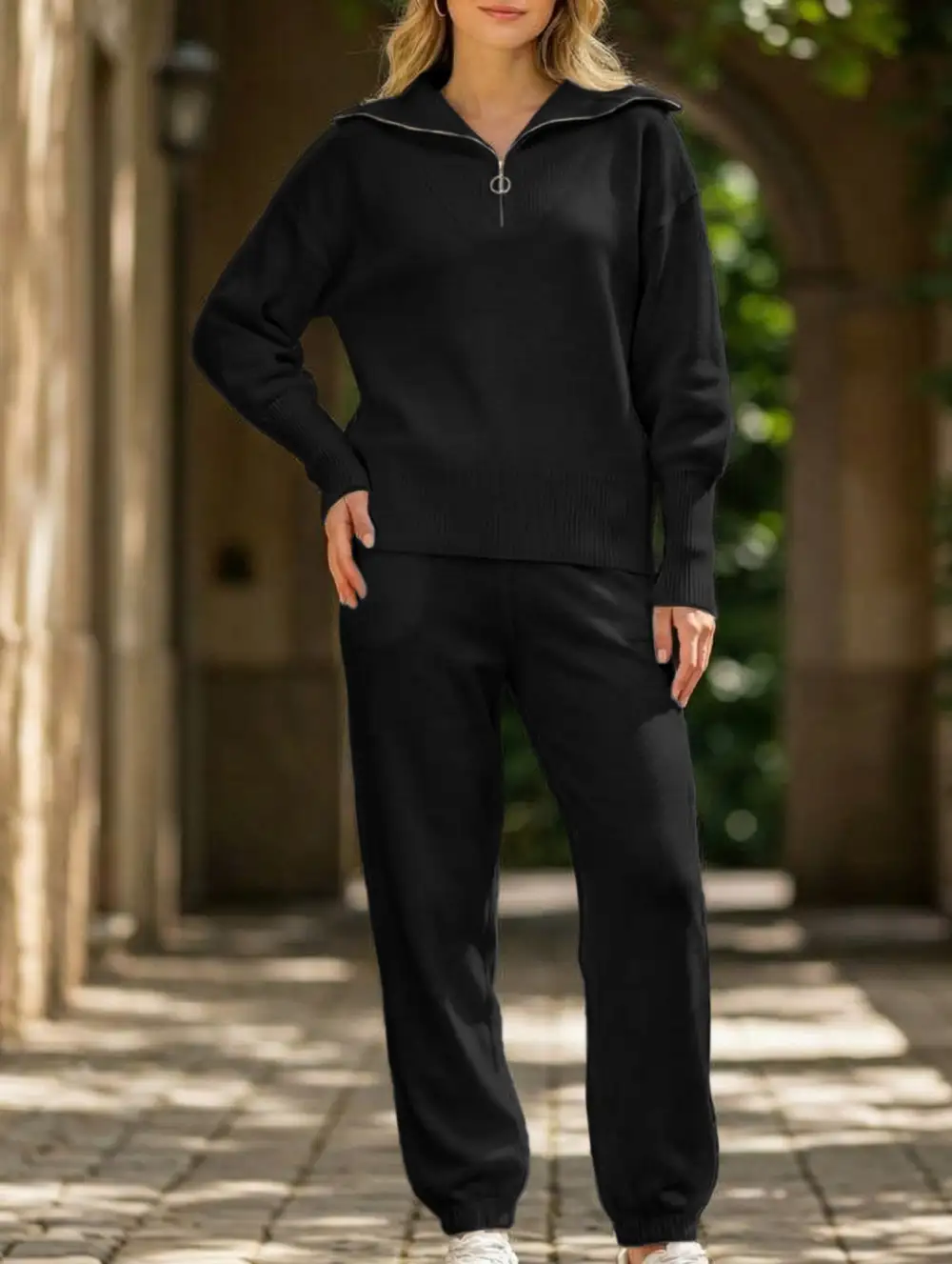 Zip-Up Hoodie Plus Size Two-Piece Set