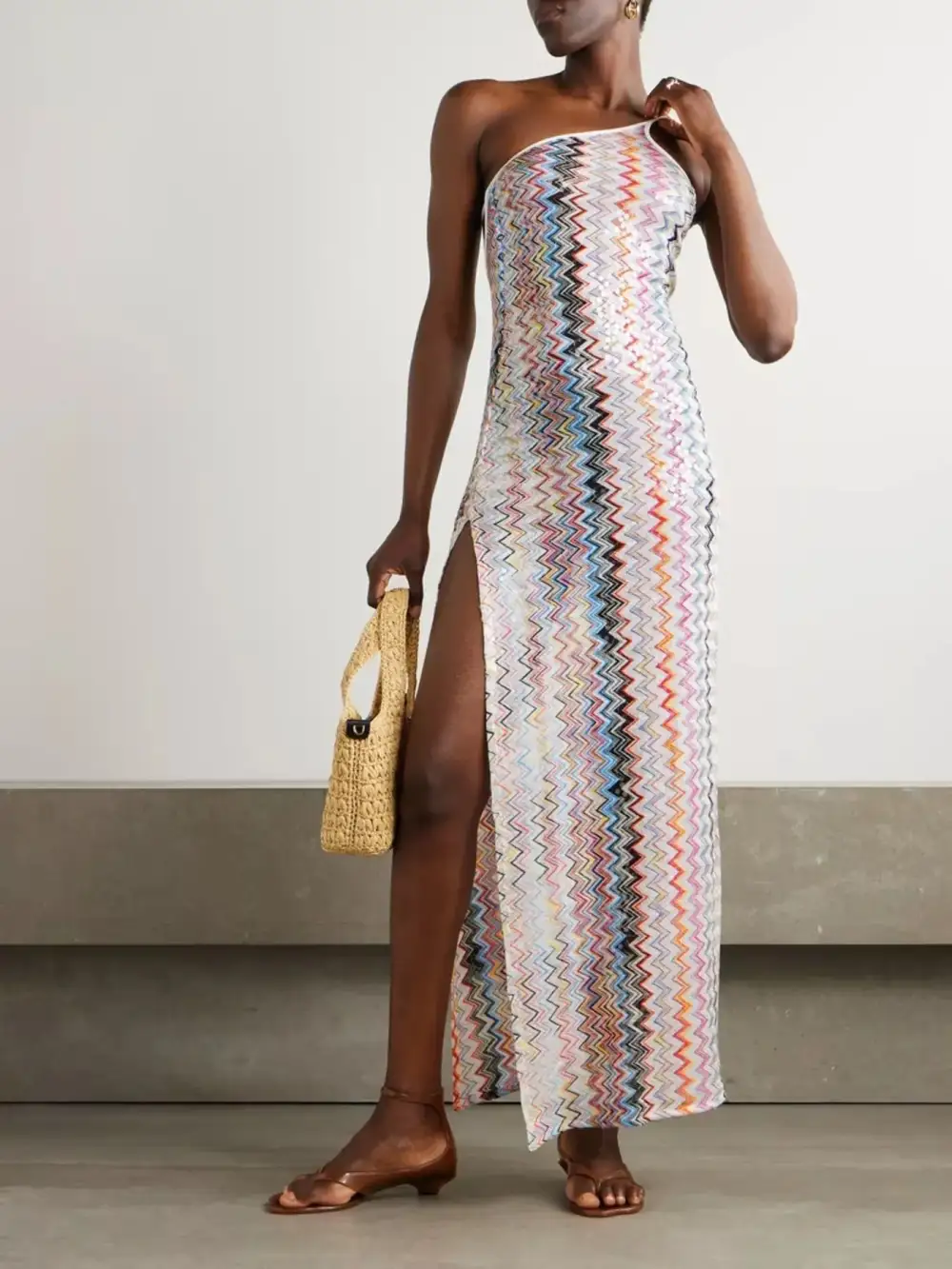Backless Slit Zigzag Pattern Sleeveless Maxi Dress