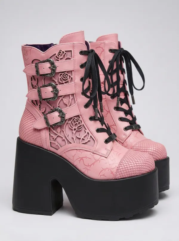 Nightfall Rose Thorn Buckle Night Look Women's Gothic Platform Boots