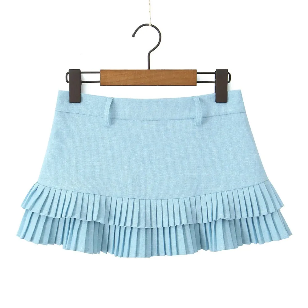 Polished Pleated Low Waist Mini Skirt