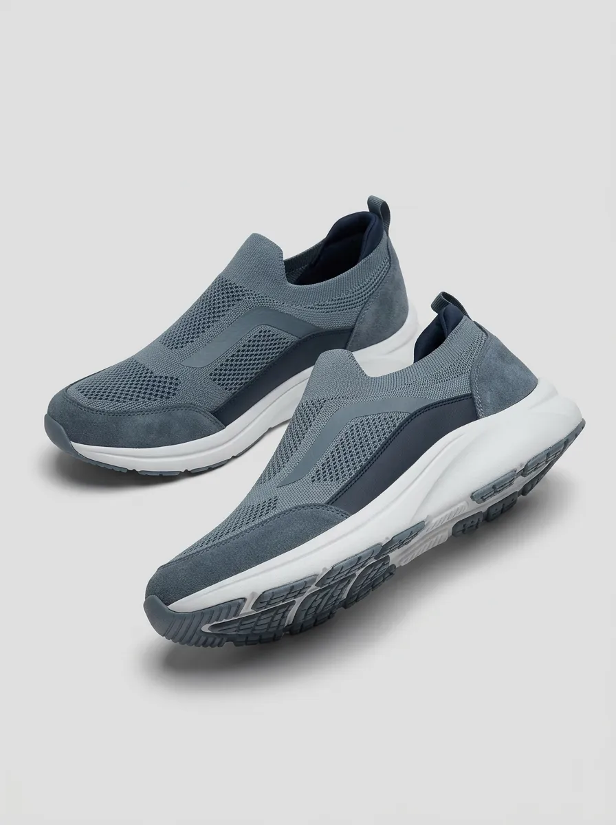 Men's Casual Mesh Suede Slip-On Walking Sneakers