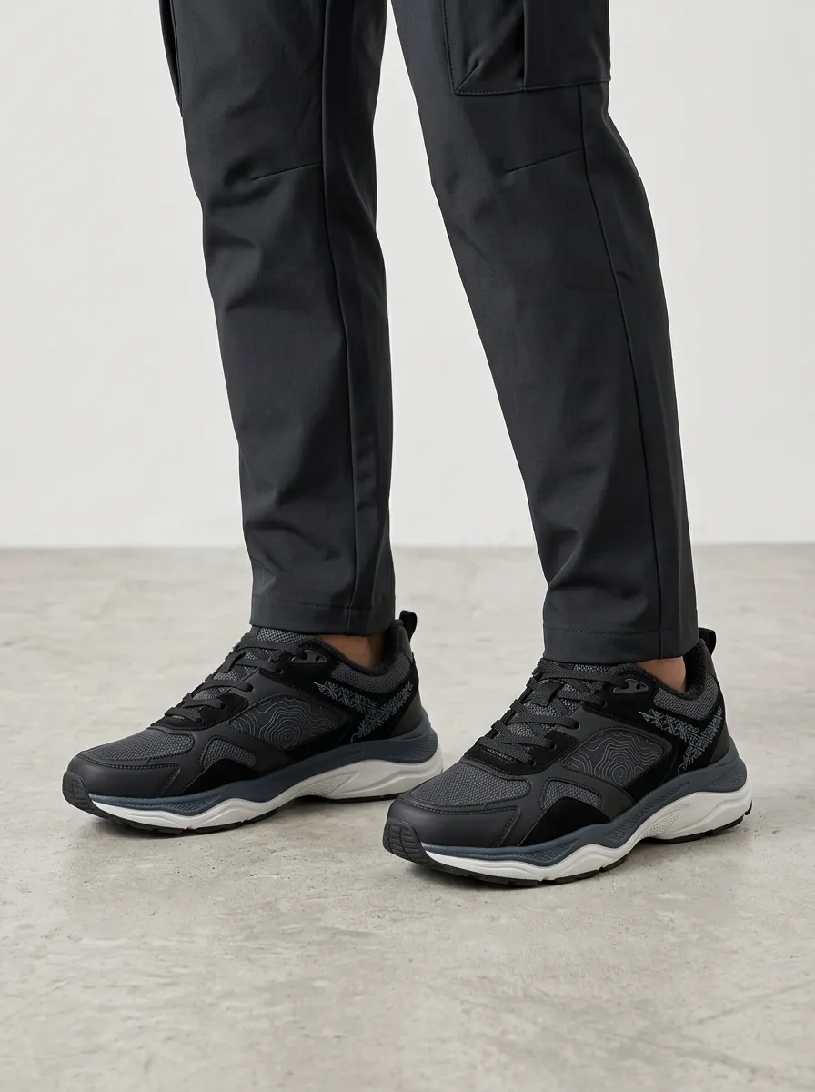 Men's Black Outdoor Topographic Athletic Sneakers