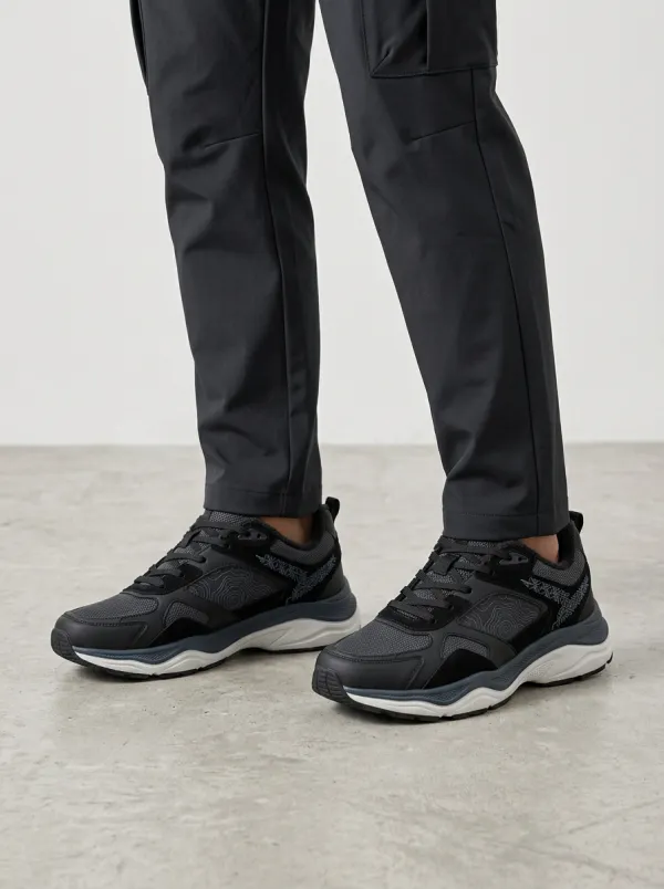 Men's Black Outdoor Topographic Athletic Sneakers