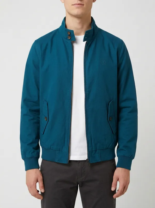 Men's Navy Stand Collar Casual Zip-Up Jacket