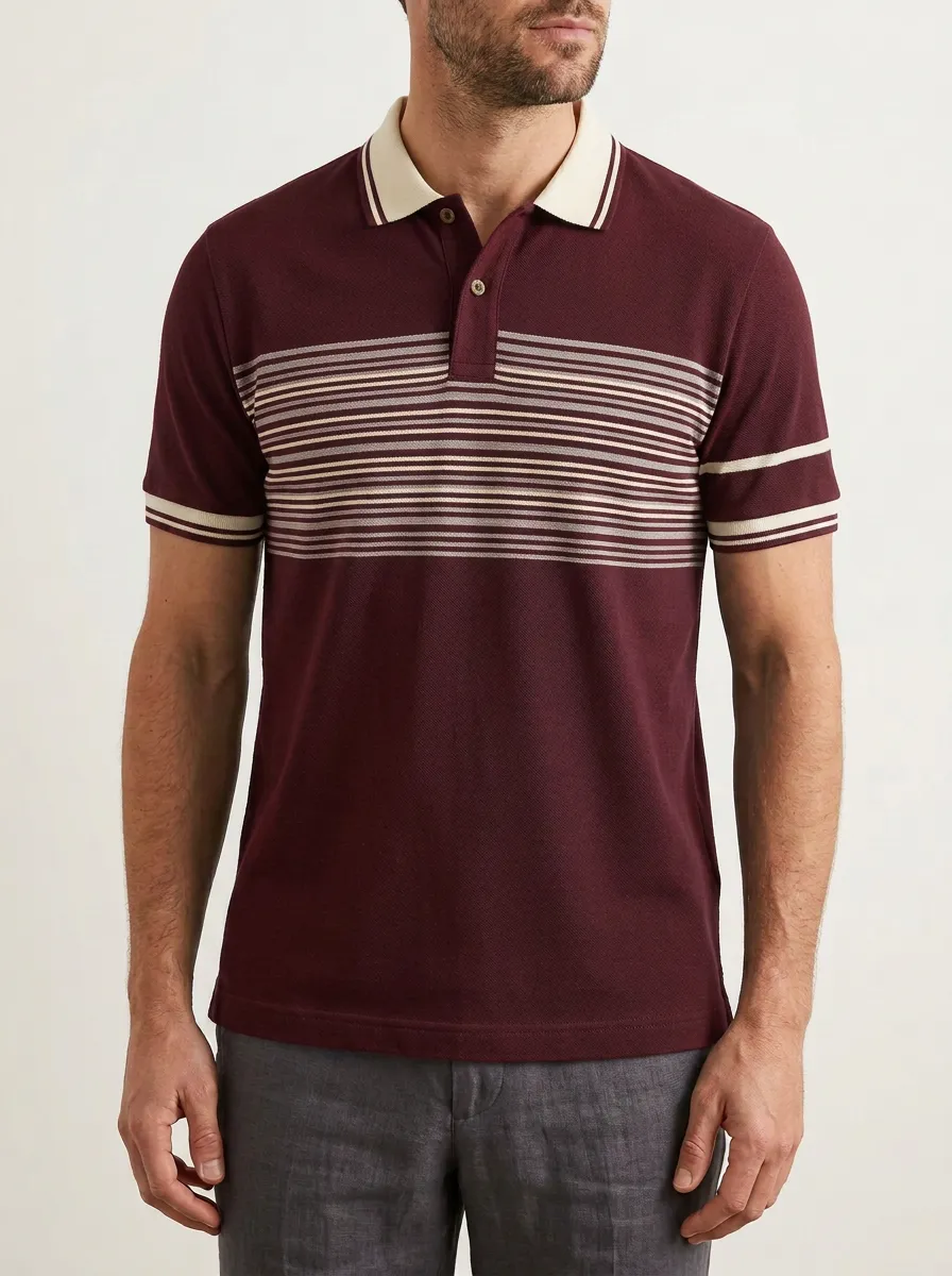 Men's Classic Comfort Stripe Detail Printed Polo Shirt