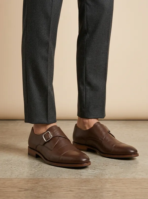 Men's Business Formal Grid Patterned Monk Strap Leather Shoes