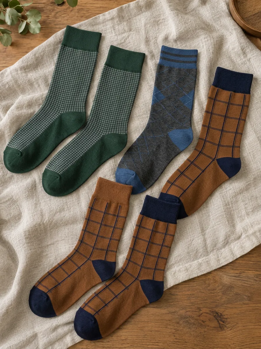 Men's Vintage Style Plaid Houndstooth Argyle Pattern Printed Socks 3-Pack