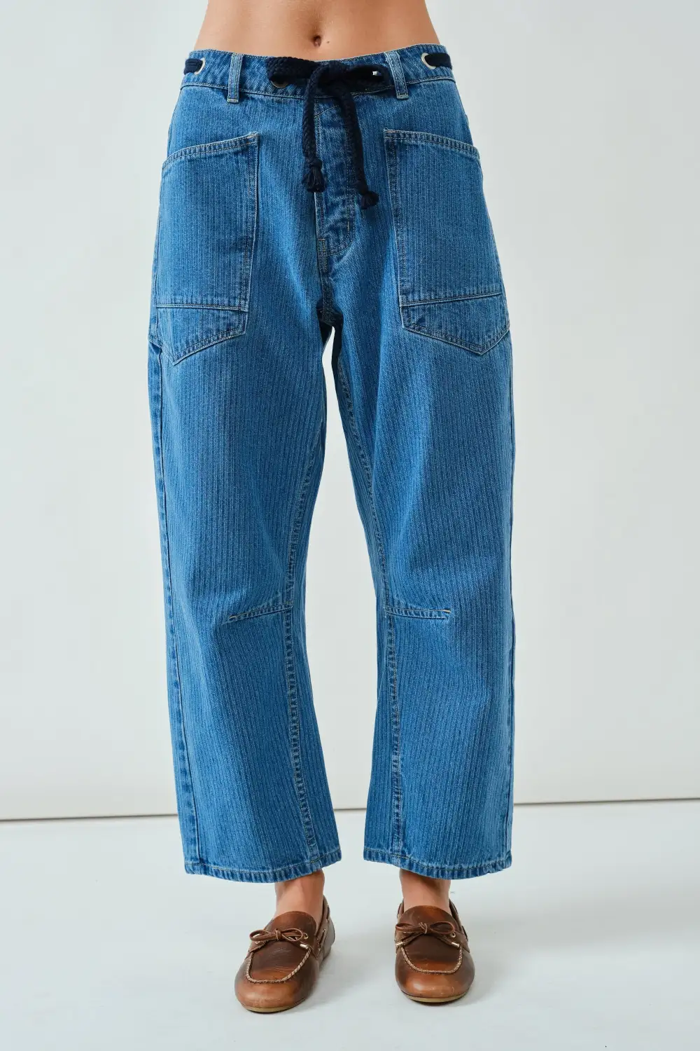 Women's Eyelet-Waist Barrel Denim Pants