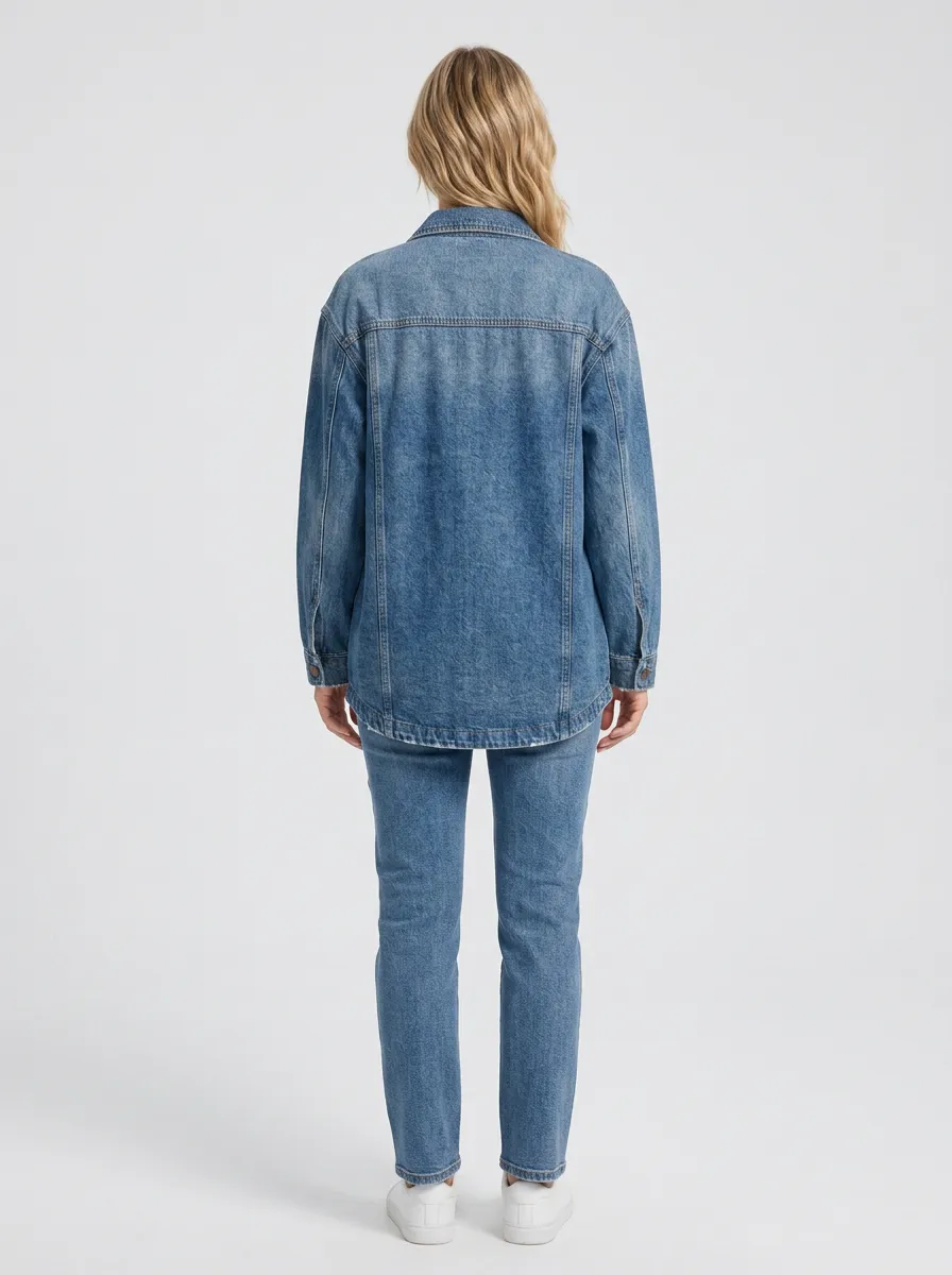 Women's Casual Streetwear Distressed Denim Multi-Pocket Jacket