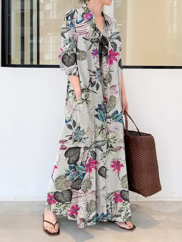 Printed Shirt Maxi Dress