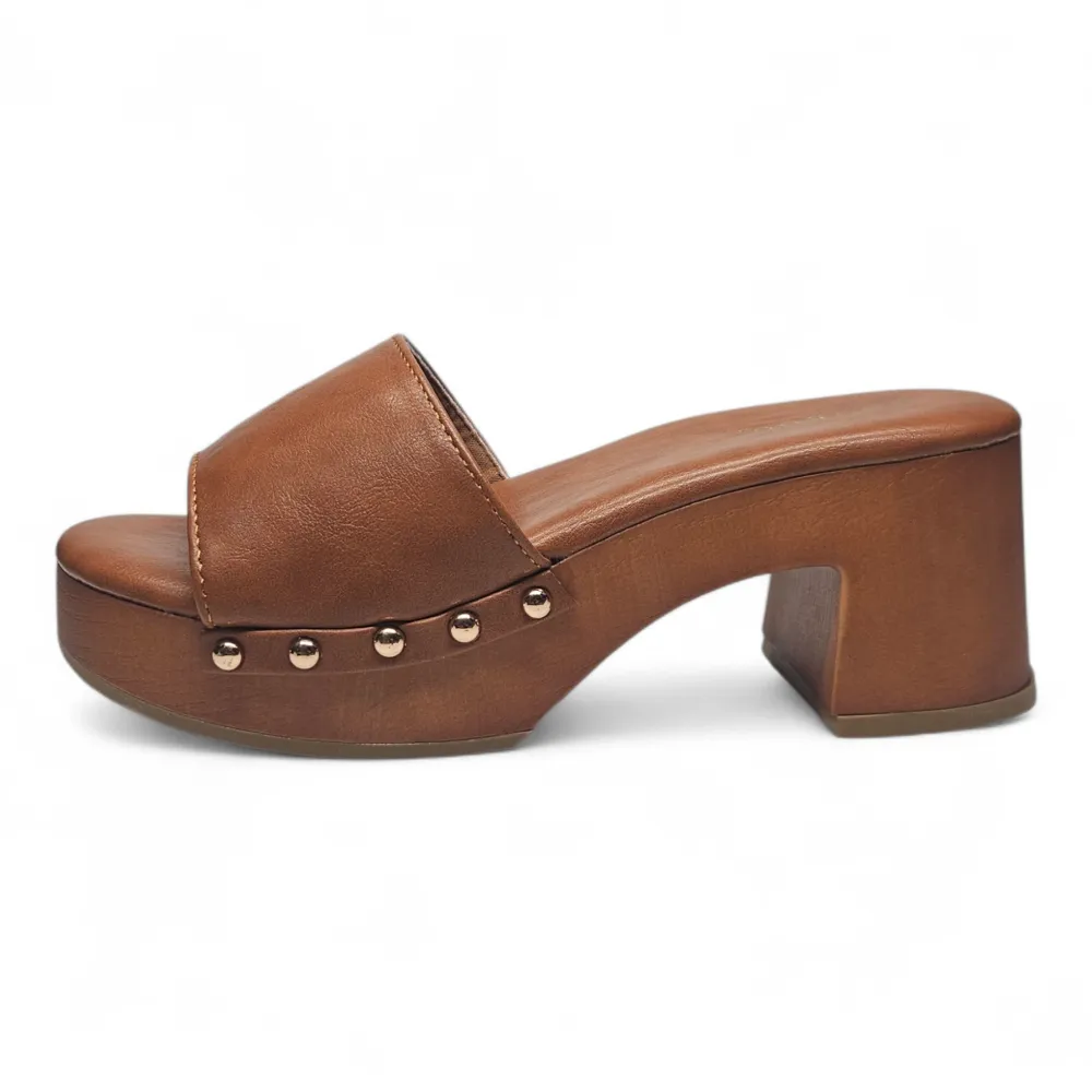 Oak Wooden Platform Open Toe Clogs