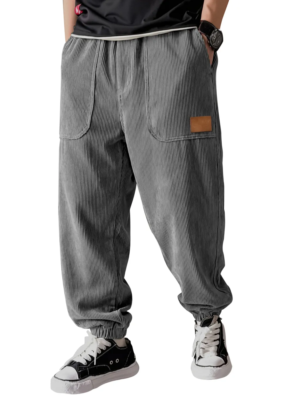 Corduroy Panel Detail Pants