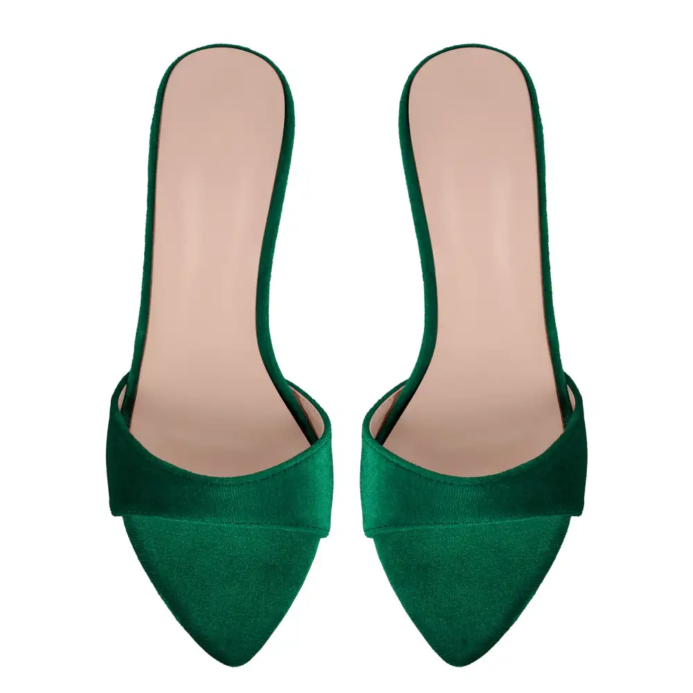 Velvet Pointed Toe Slip On Mule Sandals