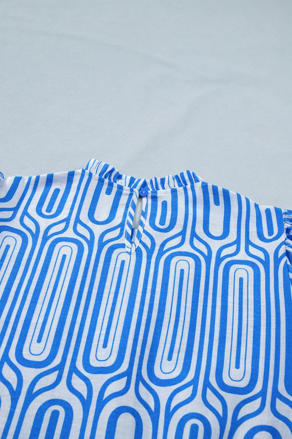 Sky Blue Geometry Print Floral Blouse
