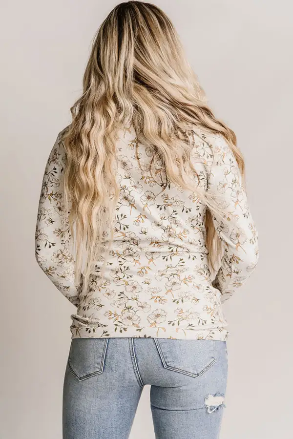 Cowl Neck Floral Print Sweatshirt