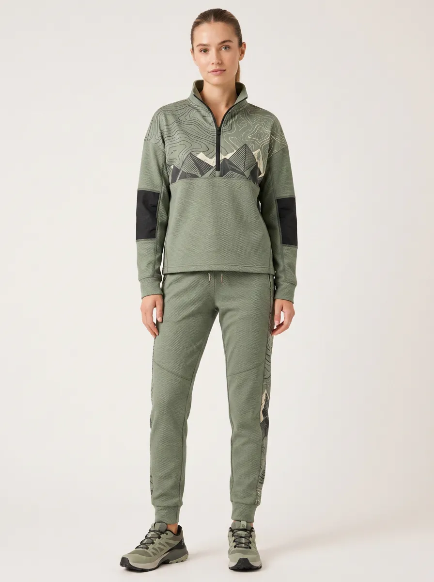 Women's Hiking Lover Mountain Topographic Printed Tracksuit