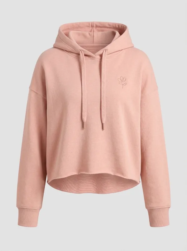 Women's Relaxed Minimalist Floral Line Art Printed Cropped Hoodie