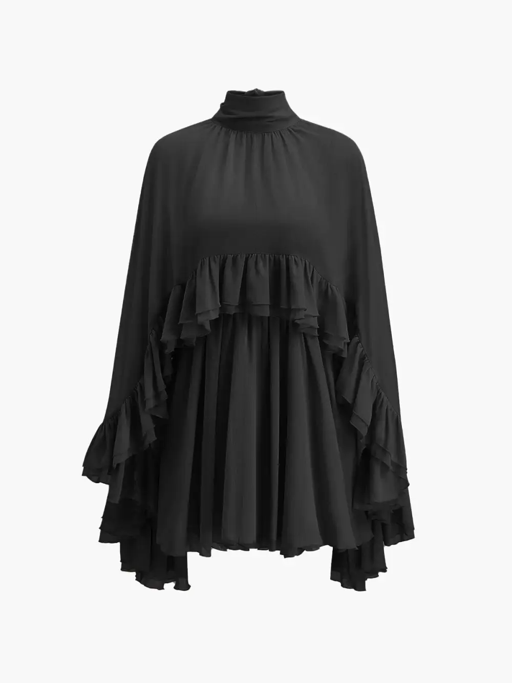 Semi Sheer Chiffon Ruffle Cape Mini Dress
