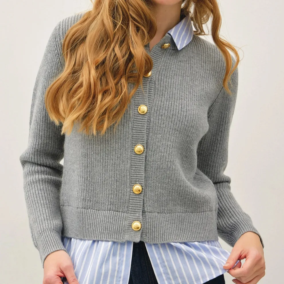 Stripe Shirt Layered Cardigan