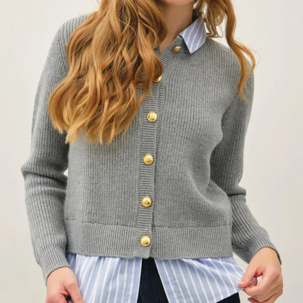 Stripe Shirt Layered Cardigan