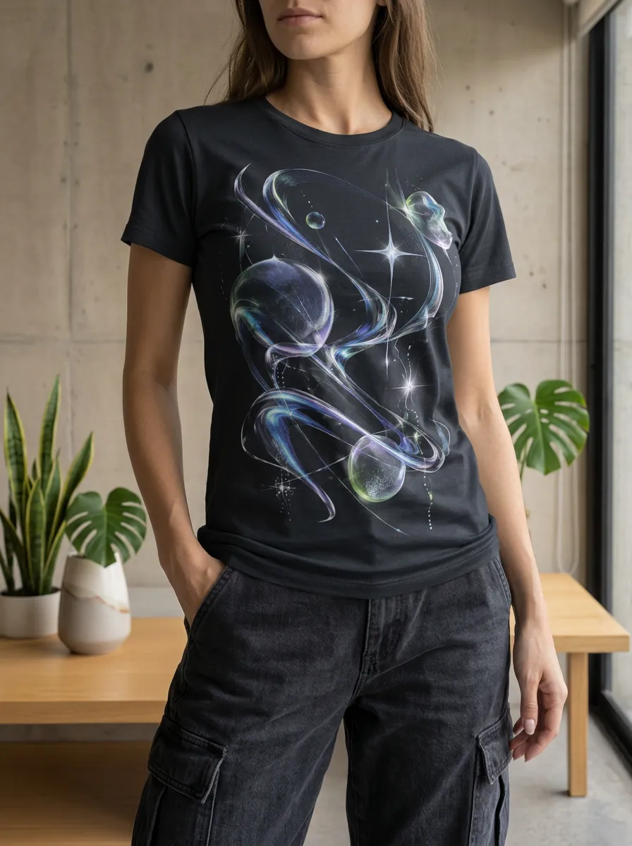 Women's Abstract Cosmic Galaxy Stellar Crew Neck T-Shirt