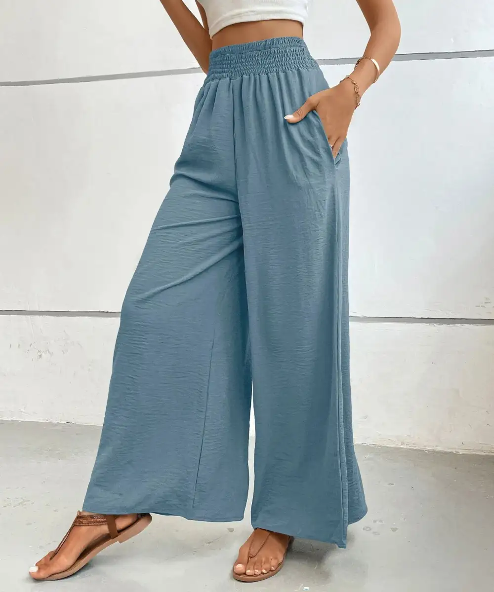 Wide Leg High Waist Cropped Smocked Waist Pants