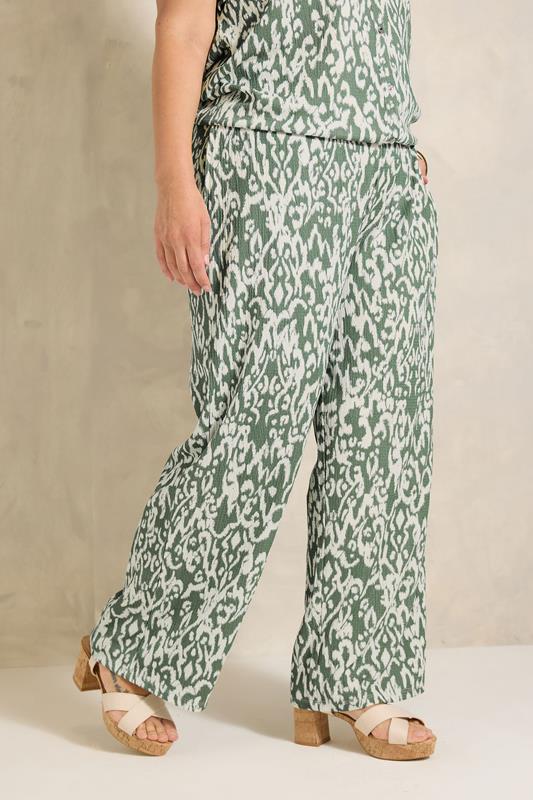 Khaki Green Aztec Print Wide Leg Trouser detail 1