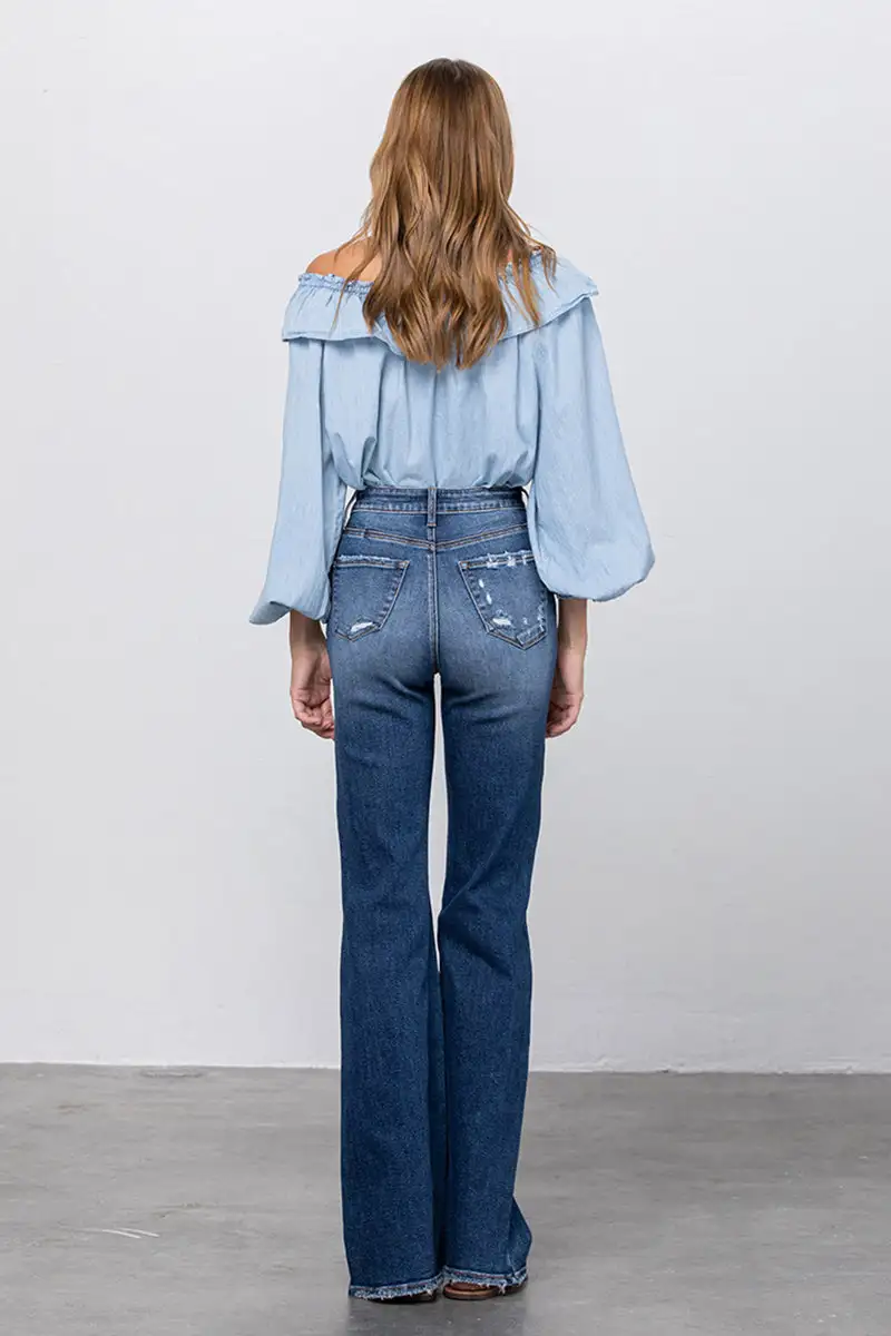 High Waist Long Relaxed Bootcut Flare Jeans