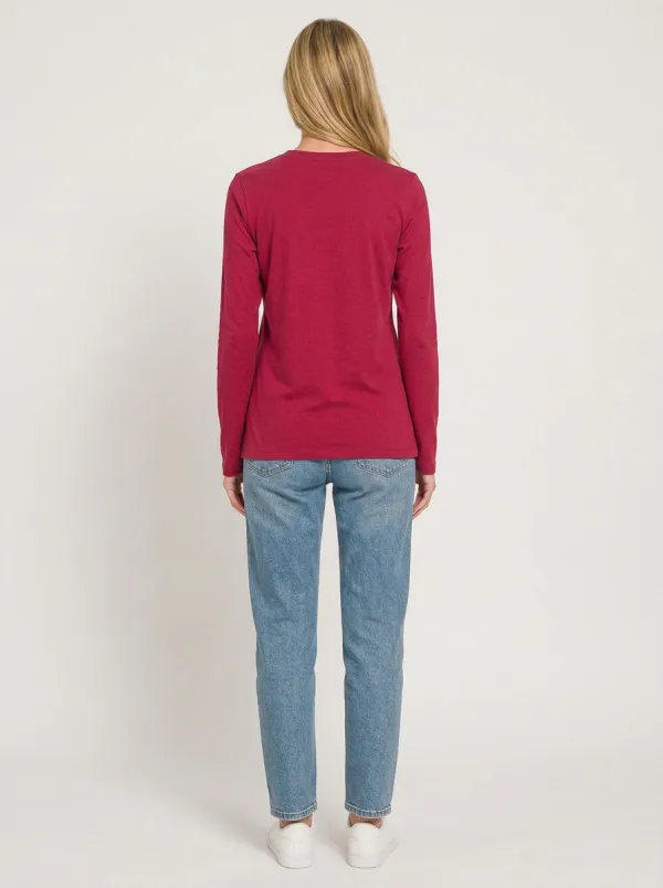 Women's Berry Red Crewneck Long Sleeve Tee