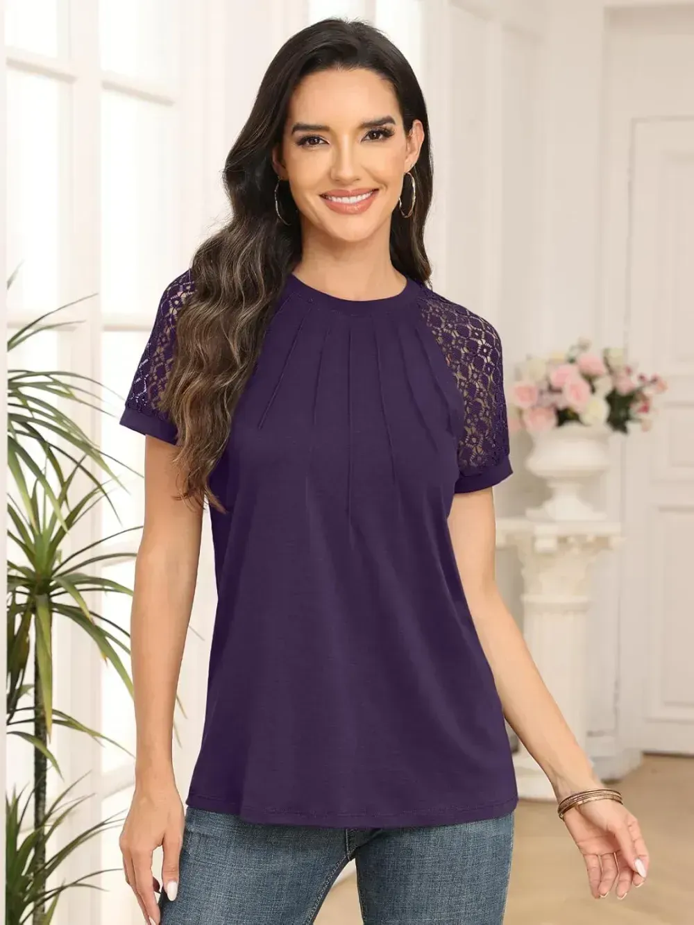 AUTOMET Womens Tshirts Trendy Fashion Tops Lace Short Sleeve Business Tee Shirts Casual Knitted Blouses Summer Outfits 2024