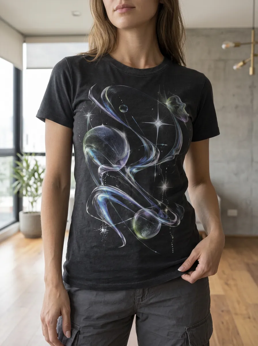 Women's Abstract Cosmic Sphere Printed T-shirt