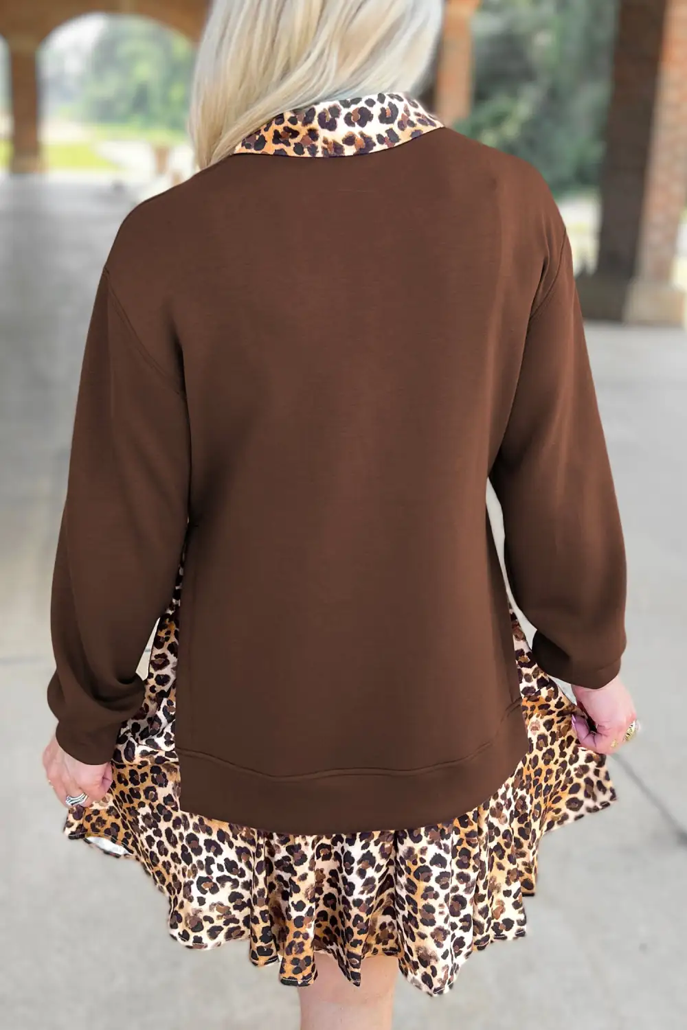 Women's Leopard Print Long Sleeve Patchwork Mini Dress