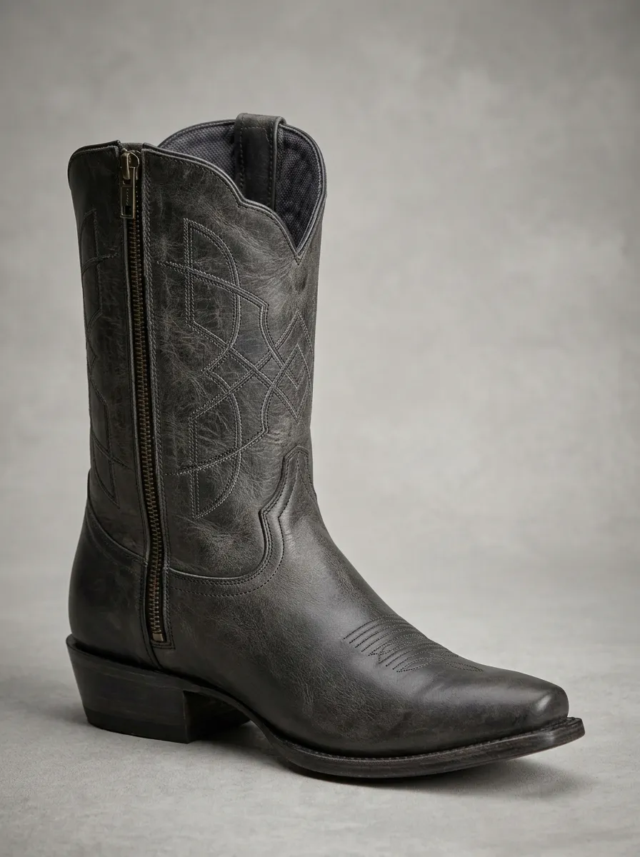 Men's Distressed Geometric-Stitch Western Boots