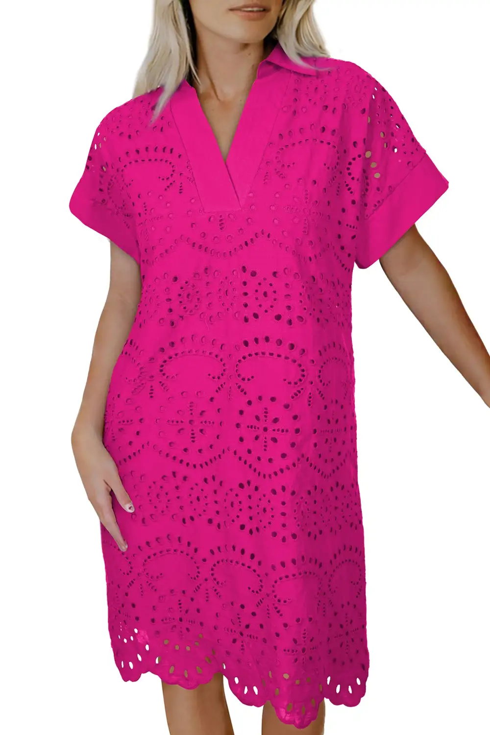 Eyelet Detail Embroidered T-Shirt Mini Dress