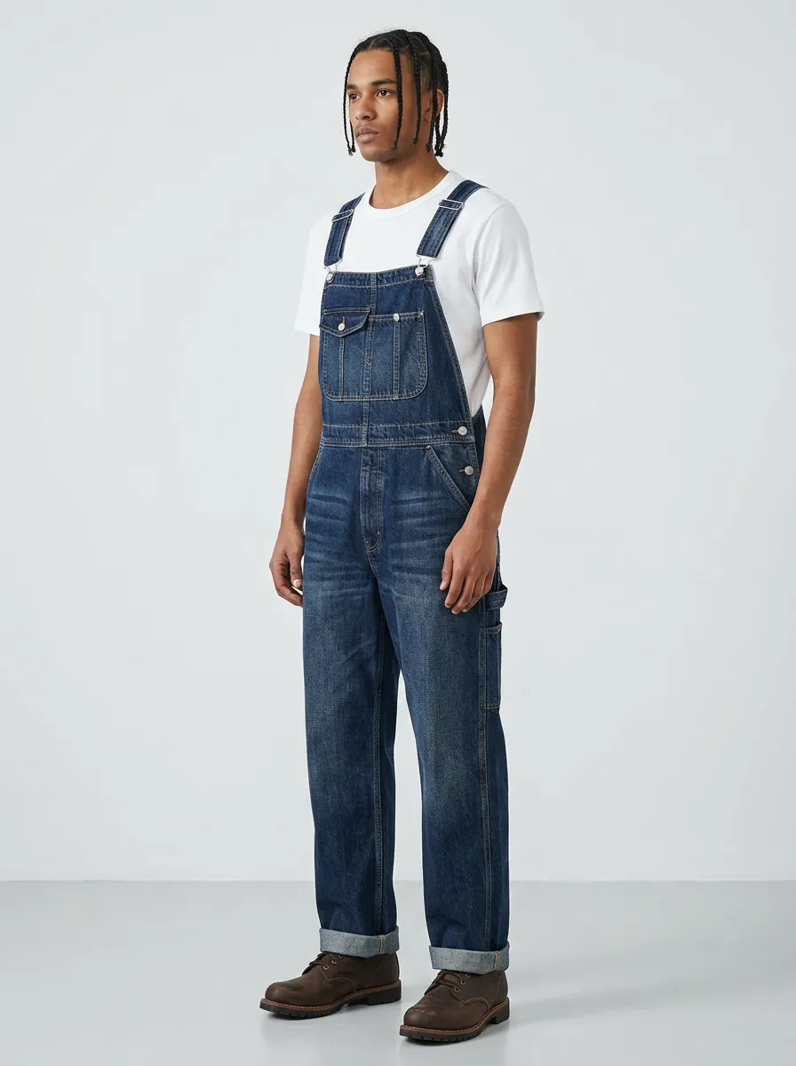 Men's Vintage Style Distressed Denim Bib Overalls