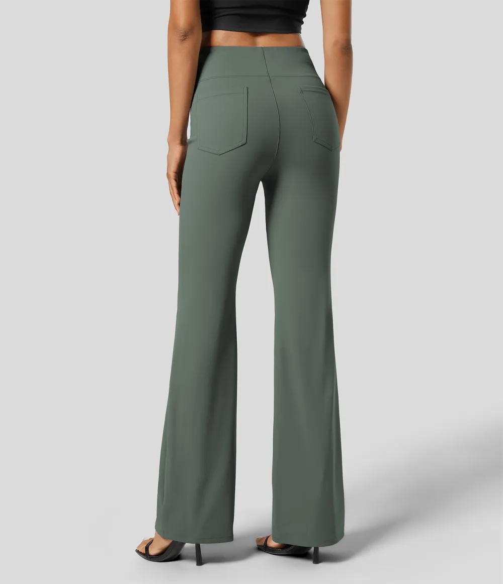  High Waisted Back Side Pocket Slight Flare Work Pants
