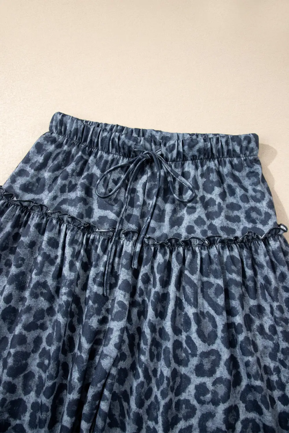 Wild Leopard Print Frilled Detail Drawstring Wide Leg Trousers