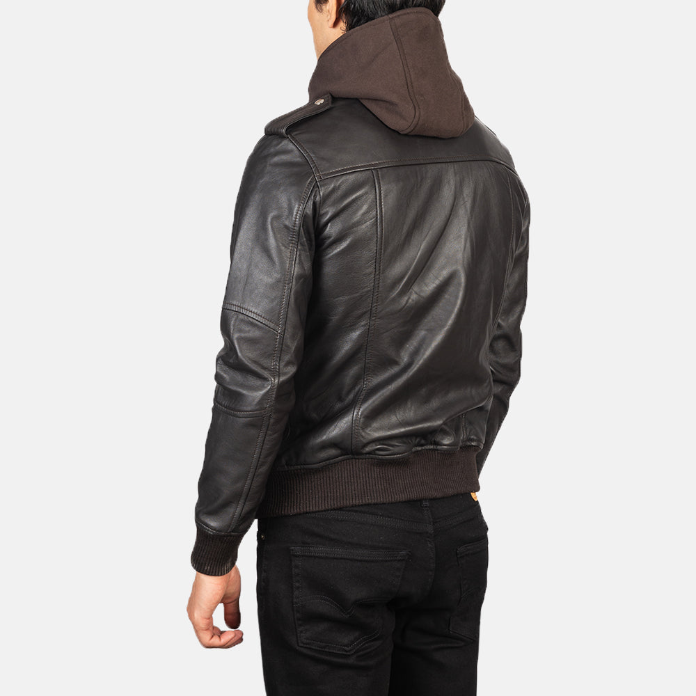 Men's Rugged Bomber Hooded Leather Jacket