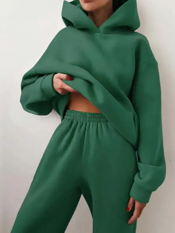 Casual fashion thickened long-sleeved sweatshirt and trousers two-piece set for women