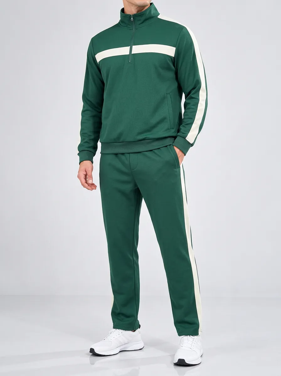 Men's Stripe Quarter Zip Top and Pants Set