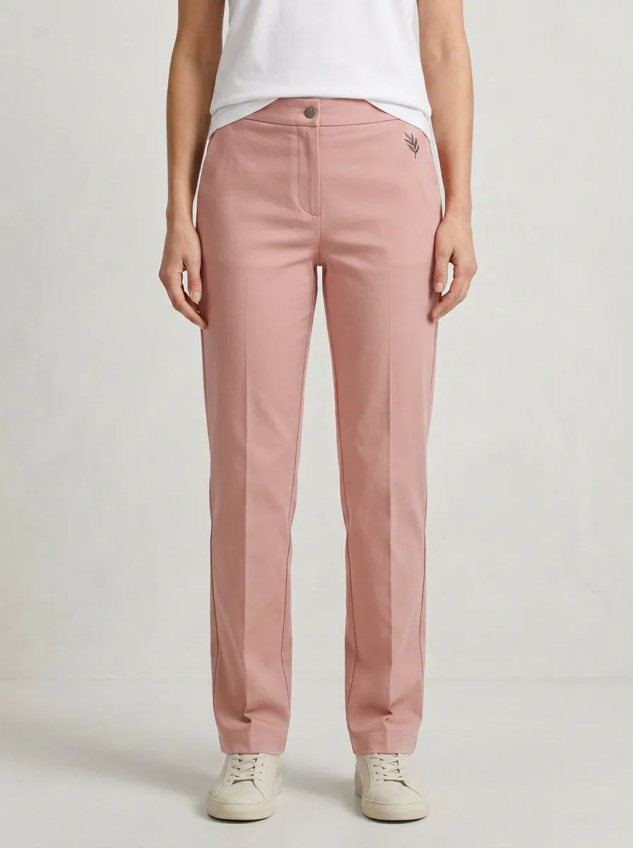 Women's Minimalist Leaf Logo Grey Mid-Rise Straight Leg Pants