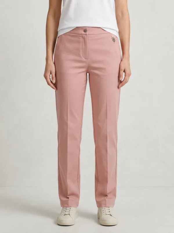 Women's Minimalist Leaf Logo Grey Mid-Rise Straight Leg Pants