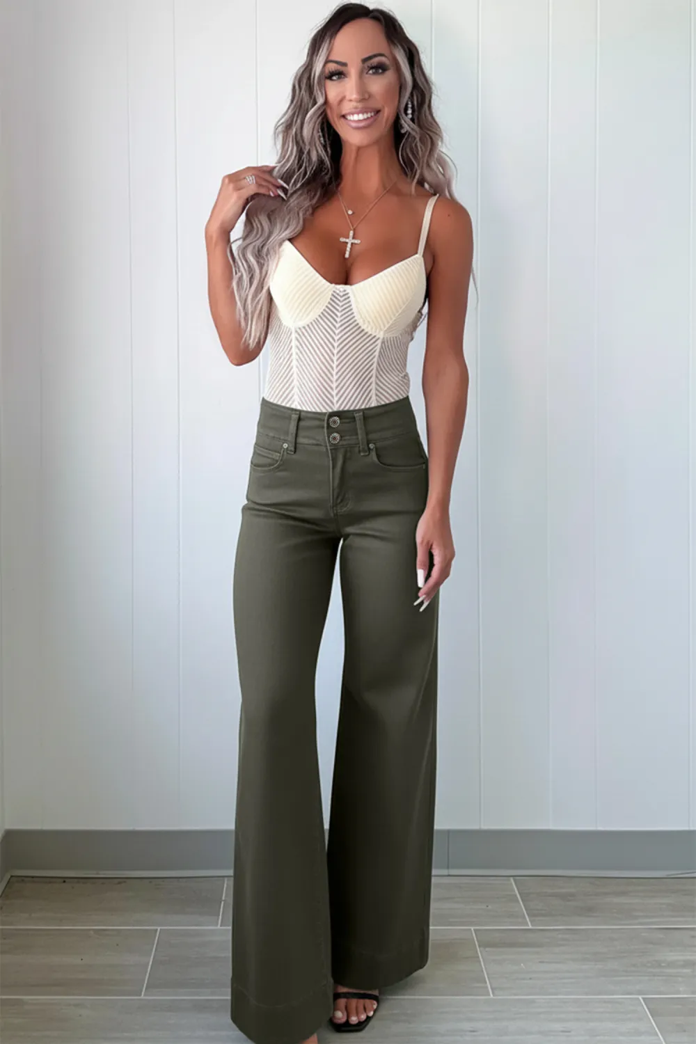Soft Green High Waist Wide Jeans
